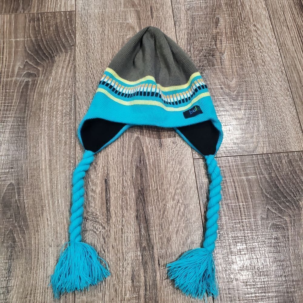 Boys Winter Hat One Size Kids Knit Hat - Teal, Gray, and Yellow